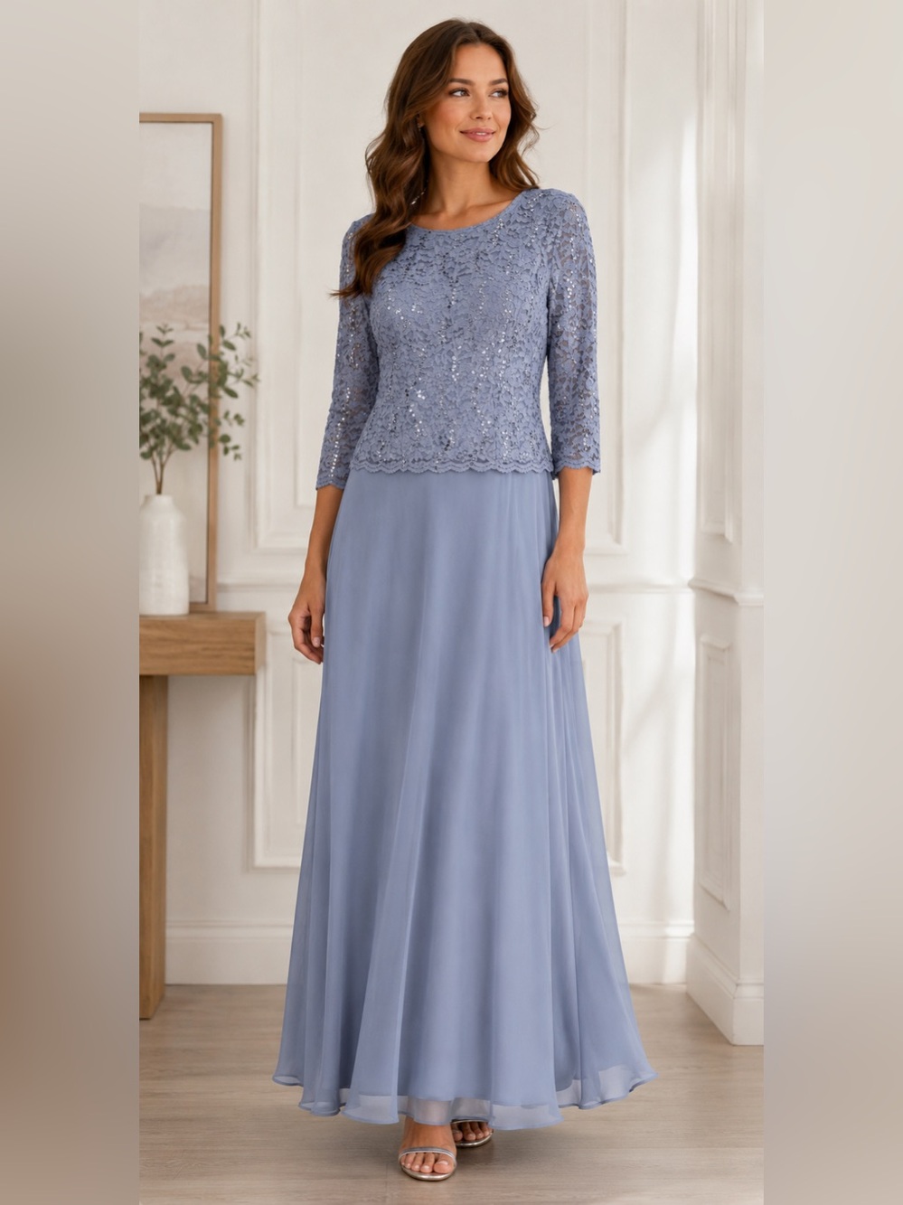 Alex Evenings Sequin Lace Mock Two Piece Chiffon Maxi Evening Gown Size 10